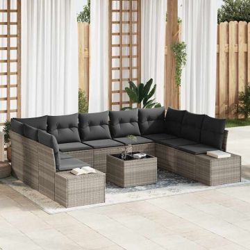 vidaXL Set de canapele pentru grădină cu pernă 10 pcs Gri deschis