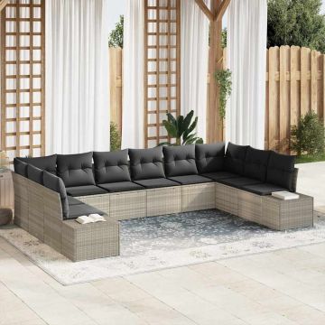 vidaXL Set de canapele pentru grădină cu pernă 10 pcs Gri deschis