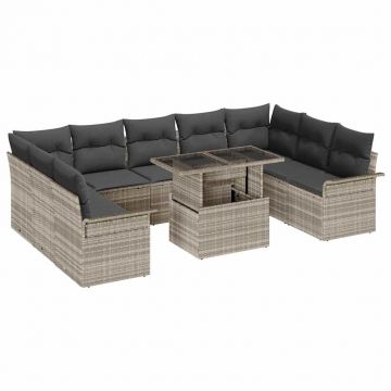 vidaXL Set de canapele pentru grădină cu pernă 10 pcs Gri deschis