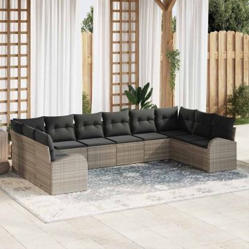 vidaXL Set de canapele pentru grădină cu pernă 10 pcs Gri deschis