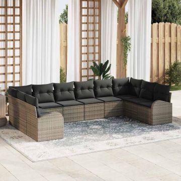 vidaXL Set de canapele pentru grădină cu pernă 10 pcs Gri