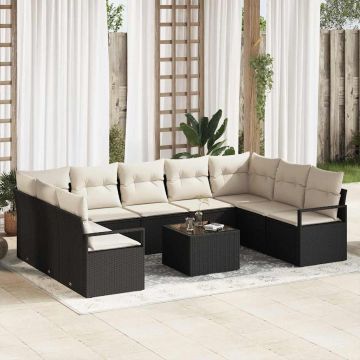 vidaXL Set de canapele pentru grădină cu pernă 10 pcs Maro și Crem