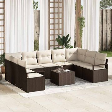 vidaXL Set de canapele pentru grădină cu pernă 10 pcs Maro și Crem