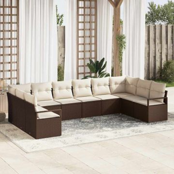 vidaXL Set de canapele pentru grădină cu pernă 10 pcs Maro și Crem