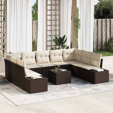 vidaXL Set de canapele pentru grădină cu pernă 10 pcs maro și crem