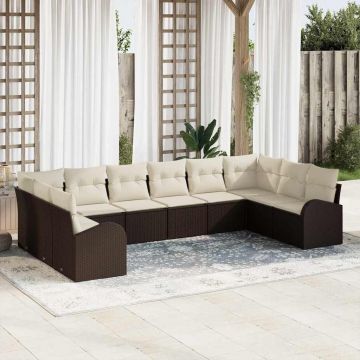 vidaXL Set de canapele pentru grădină cu pernă 10 pcs Maro și Crem