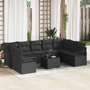vidaXL Set de canapele pentru grădină cu pernă 10 pcs Negru