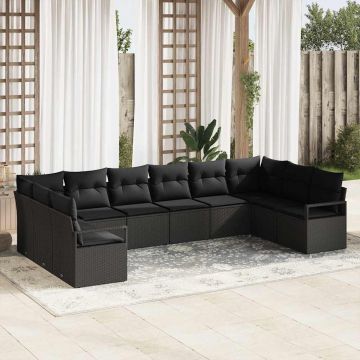 vidaXL Set de canapele pentru grădină cu pernă 10 pcs Negru