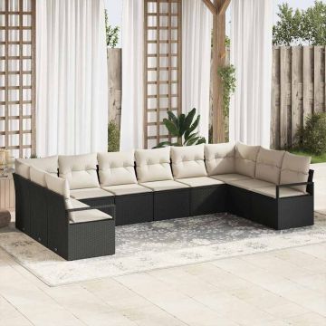 vidaXL Set de canapele pentru grădină cu pernă 10 pcs Negru și Crem