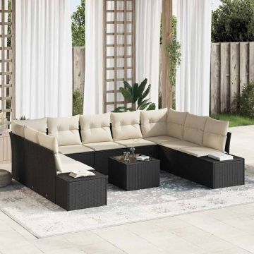 vidaXL Set de canapele pentru grădină cu pernă 10 pcs negru și crem
