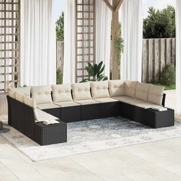 vidaXL Set de canapele pentru grădină cu pernă 10 pcs negru și crem