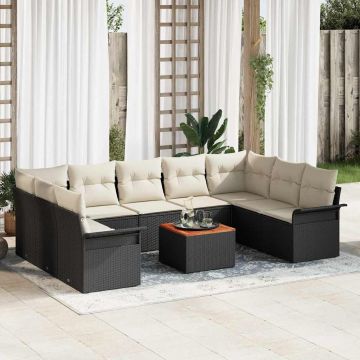 vidaXL Set de canapele pentru grădină cu pernă 10 pcs Negru și Crem