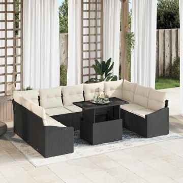 vidaXL Set de canapele pentru grădină cu pernă 10 pcs Negru și Crem