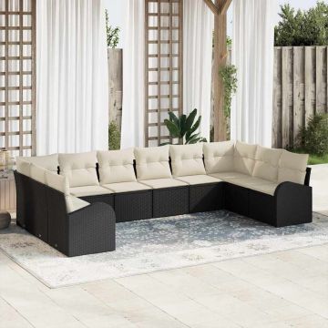vidaXL Set de canapele pentru grădină cu pernă 10 pcs Negru și Crem