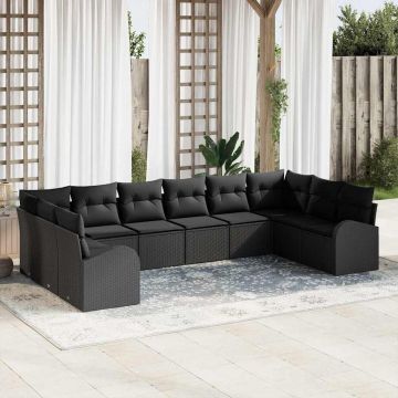 vidaXL Set de canapele pentru grădină cu pernă 10 pcs Negru