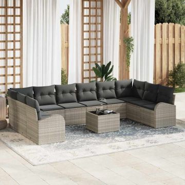 vidaXL Set de canapele pentru grădină cu pernă 11 pcs Gri deschis