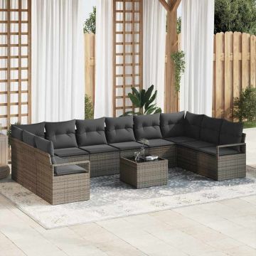 vidaXL Set de canapele pentru grădină cu pernă 11 pcs Gri deschis