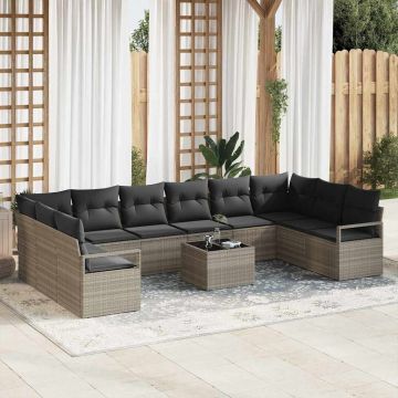 vidaXL Set de canapele pentru grădină cu pernă 11 pcs Gri deschis