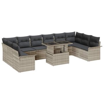 vidaXL Set de canapele pentru grădină cu pernă 11 pcs Gri deschis