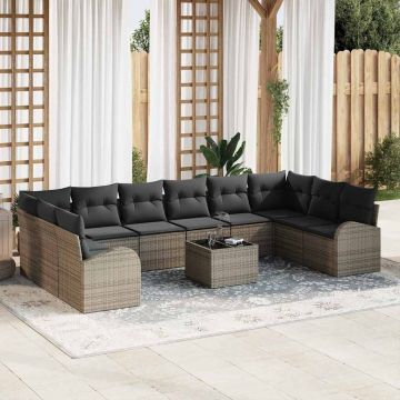 vidaXL Set de canapele pentru grădină cu pernă 11 pcs Gri deschis
