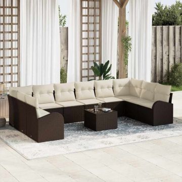 vidaXL Set de canapele pentru grădină cu pernă 11 pcs Maro și Crem