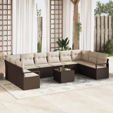 vidaXL Set de canapele pentru grădină cu pernă 11 pcs Maro și Crem