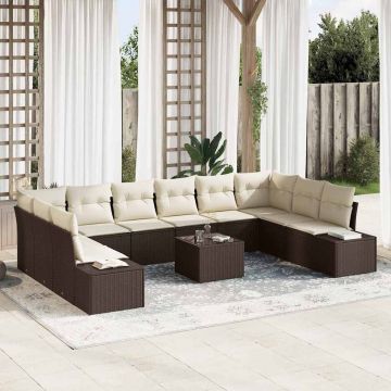vidaXL Set de canapele pentru grădină cu pernă 11 pcs maro și crem