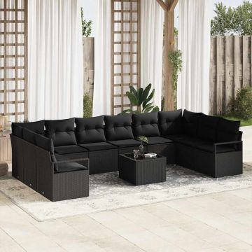 vidaXL Set de canapele pentru grădină cu pernă 11 pcs Negru