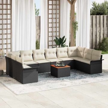 vidaXL Set de canapele pentru grădină cu pernă 11 pcs Negru și Crem