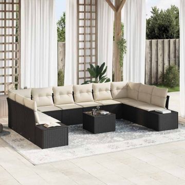 vidaXL Set de canapele pentru grădină cu pernă 11 pcs negru și crem
