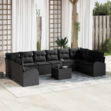 vidaXL Set de canapele pentru grădină cu pernă 11 pcs Negru