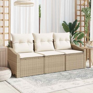 vidaXL Set de canapele pentru grădină cu pernă 3 pcs Bej și crem