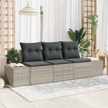 vidaXL Set de canapele pentru grădină cu pernă 3 pcs Gri deschis