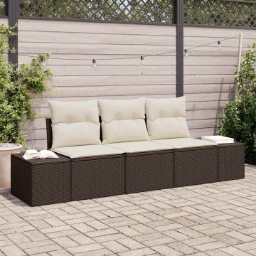 vidaXL Set de canapele pentru grădină cu pernă 3 pcs Maro și Crem