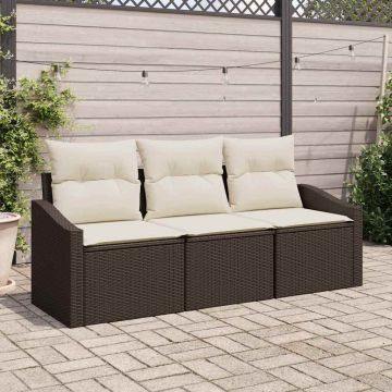 vidaXL Set de canapele pentru grădină cu pernă 3 pcs Maro și Crem