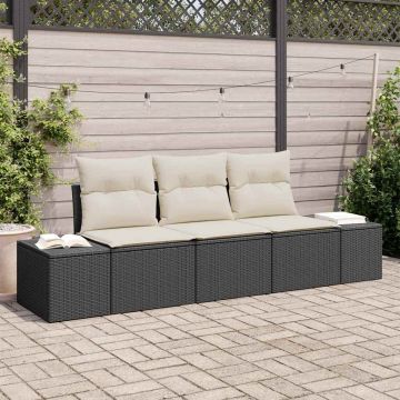 vidaXL Set de canapele pentru grădină cu pernă 3 pcs Negru și Crem