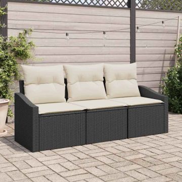 vidaXL Set de canapele pentru grădină cu pernă 3 pcs Negru și Crem
