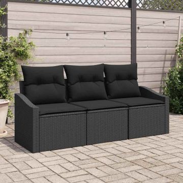 vidaXL Set de canapele pentru grădină cu pernă 3 pcs Negru