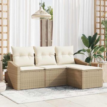 vidaXL Set de canapele pentru grădină cu pernă 4 pcs Bej și crem