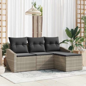 vidaXL Set de canapele pentru grădină cu pernă 4 pcs Gri deschis