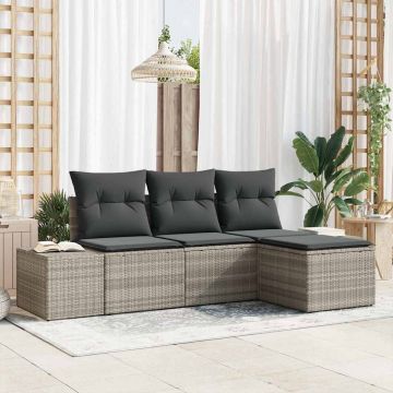 vidaXL Set de canapele pentru grădină cu pernă 4 pcs Gri deschis
