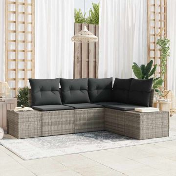 vidaXL Set de canapele pentru grădină cu pernă 4 pcs Gri deschis