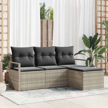 vidaXL Set de canapele pentru grădină cu pernă 4 pcs Gri deschis