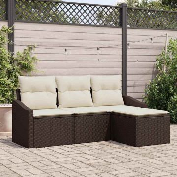 vidaXL Set de canapele pentru grădină cu pernă 4 pcs Maro și Crem