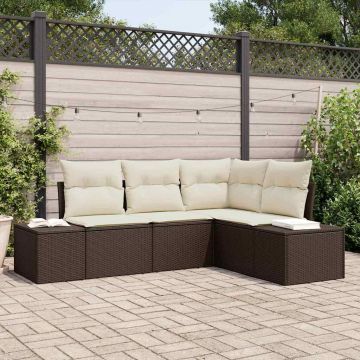 vidaXL Set de canapele pentru grădină cu pernă 4 pcs Maro și Crem