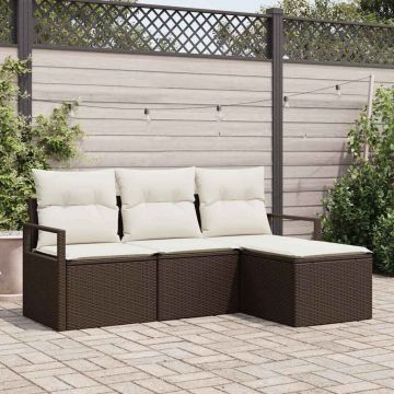 vidaXL Set de canapele pentru grădină cu pernă 4 pcs Maro și Crem