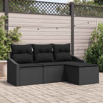 vidaXL Set de canapele pentru grădină cu pernă 4 pcs Negru