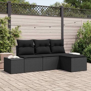 vidaXL Set de canapele pentru grădină cu pernă 4 pcs Negru