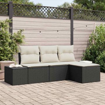 vidaXL Set de canapele pentru grădină cu pernă 4 pcs Negru și Crem