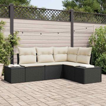 vidaXL Set de canapele pentru grădină cu pernă 4 pcs Negru și Crem